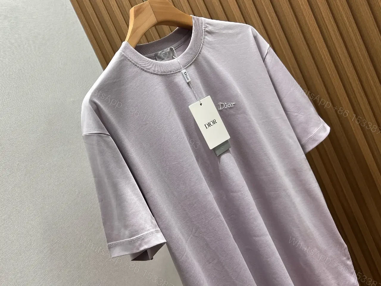 View 10 of Light Lavender-Gray Ribbed Crew-Neck Tee with Dior Logo (Relaxed)