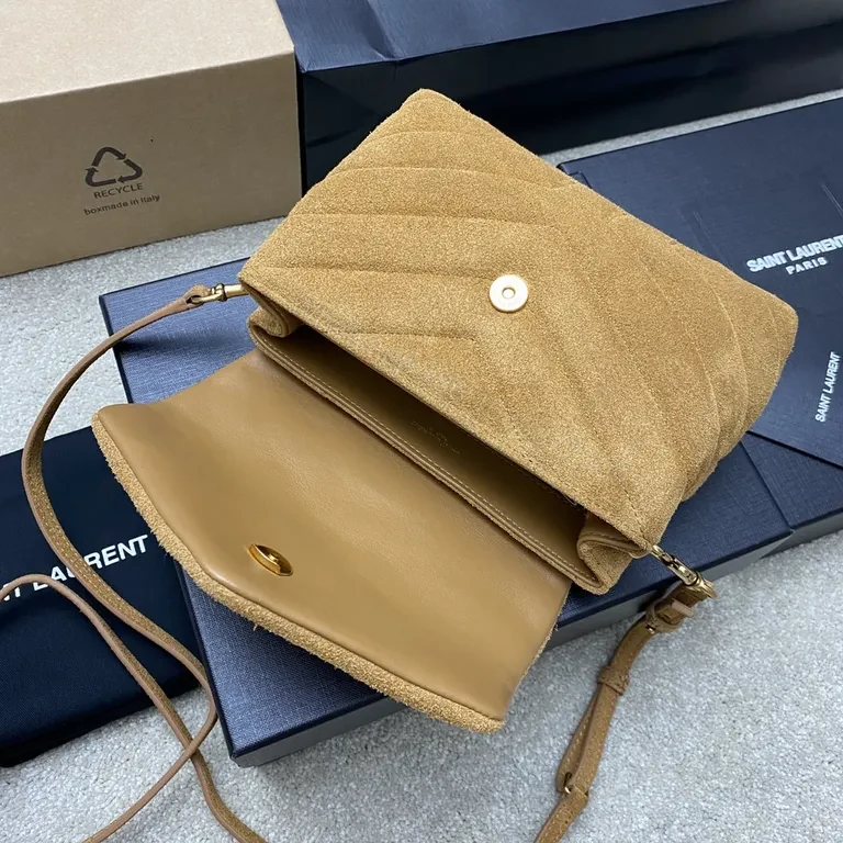View 8 of Signature Suede Crossbody: Chevron + YSL Hardware Bag