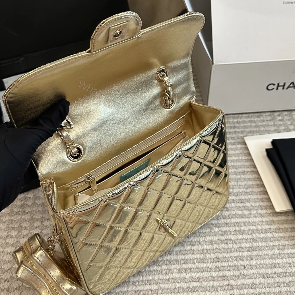 View 6 of Chanel Backpack And Star Coin Purse Metallic Mirror Gold 23Cm