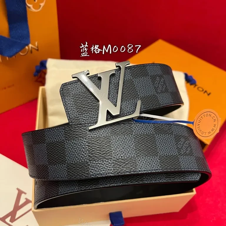 View 9 of Louis Vuitton Damier Belt: Matte Buckle, Full-Grain Backing, Navy/Graphite
