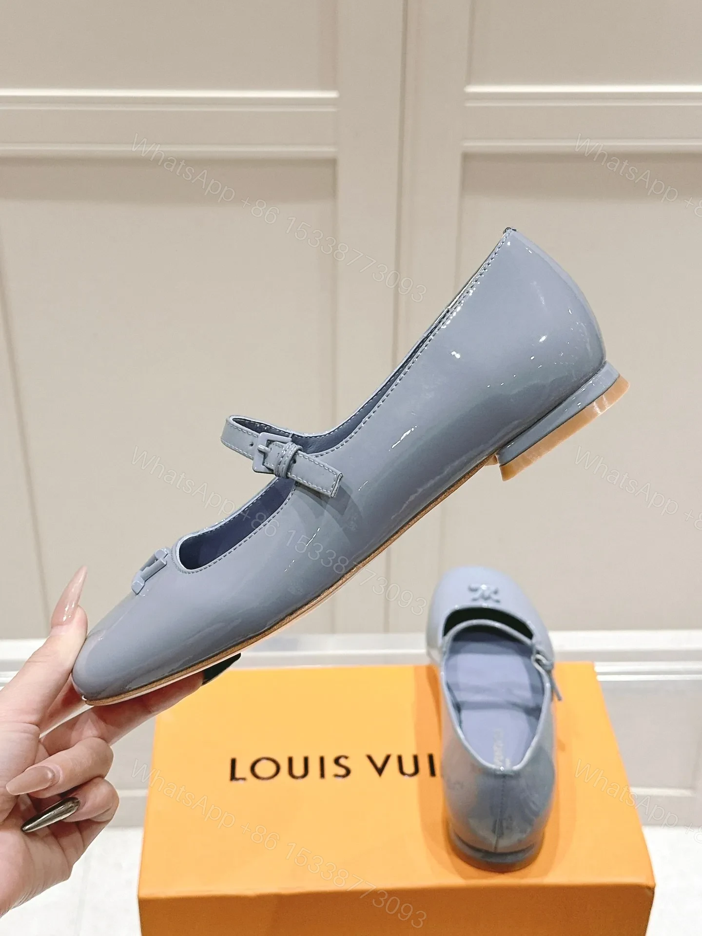 View 5 of LV Women Light Blue Patent Leather Mary Jane Loafers