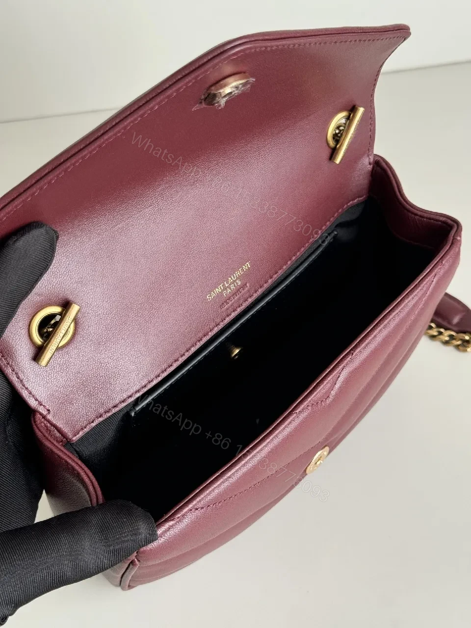 View 5 of Burgundy Quilted Crossbody: Luxe Chain Detail Bag