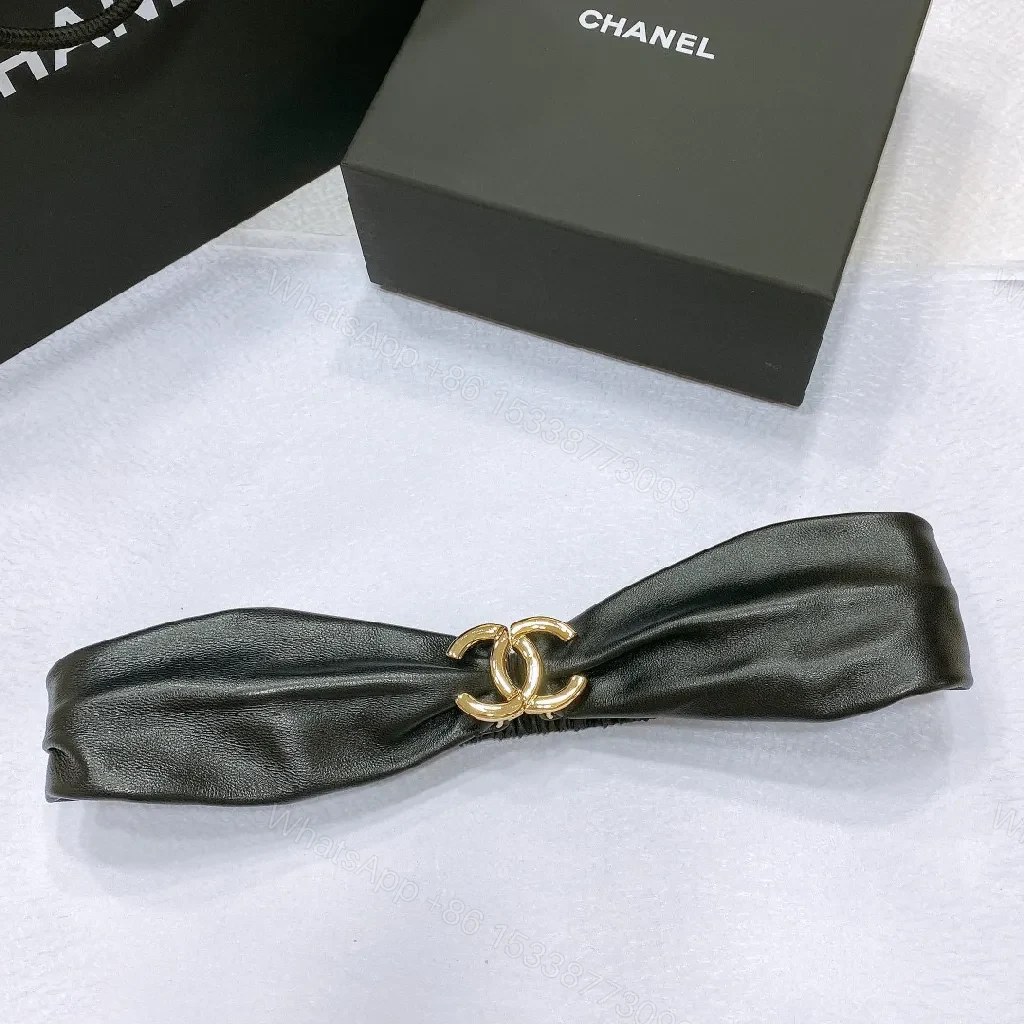 Leather-Accent Headband with Gold Logo, Luxe Gathered Style — view 1