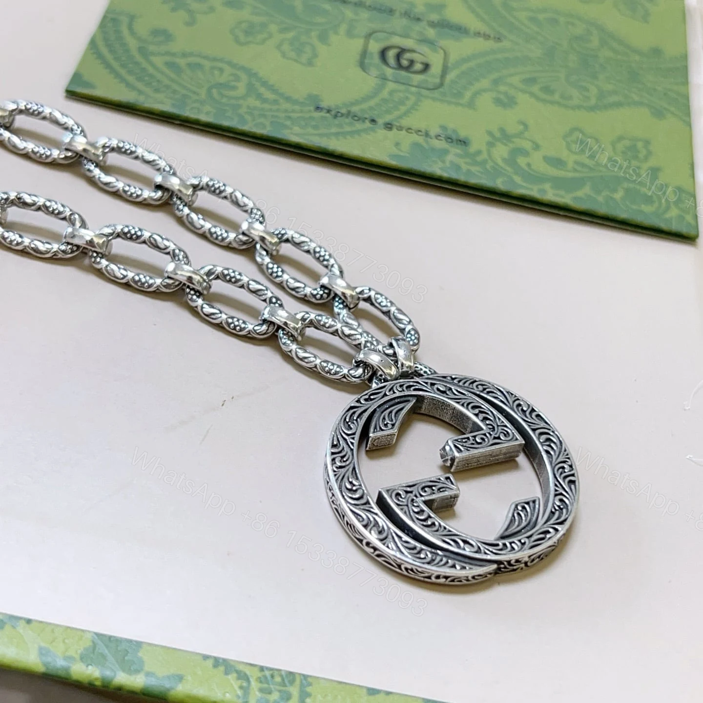 View 4 of GUCCI ARABESQUE INTERLOCKING G CHAIN NECKLACE STERLING SILVER