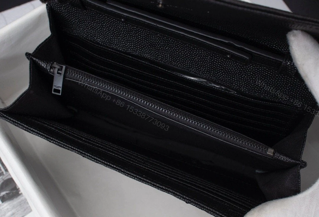 View 7 of Saint Laurent Matelasse Grain de Poudre Matte Black Monogram Chain Wallet
