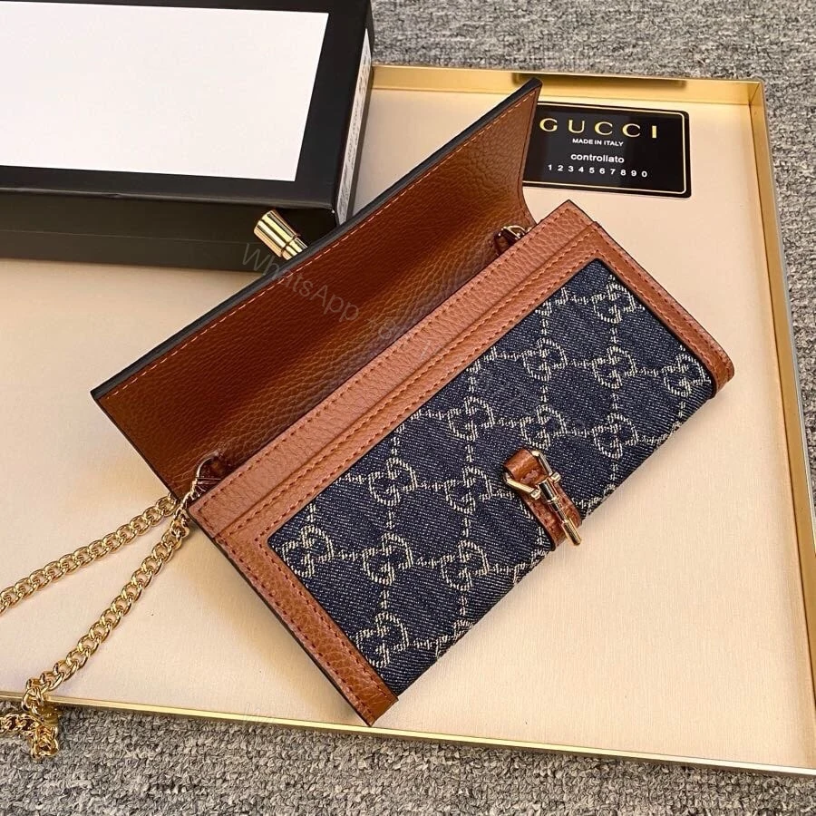 View 6 of Gucci Jackie 1961 Continental Chain Wallet GG Denim Blue 19Cm