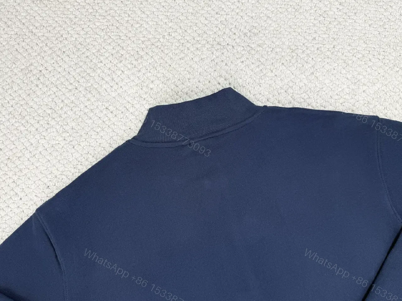 View 5 of Navy Knit Quarter-Zip Hoodie: Luxe Minimalist Layering