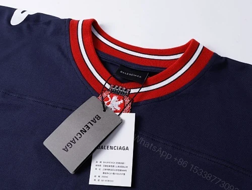 View 3 of Balenciaga Clothes 3B Silhouette Ribbed V-Neck Embroidered & Printed Long-Sleeve T-Shirt Black/Blue