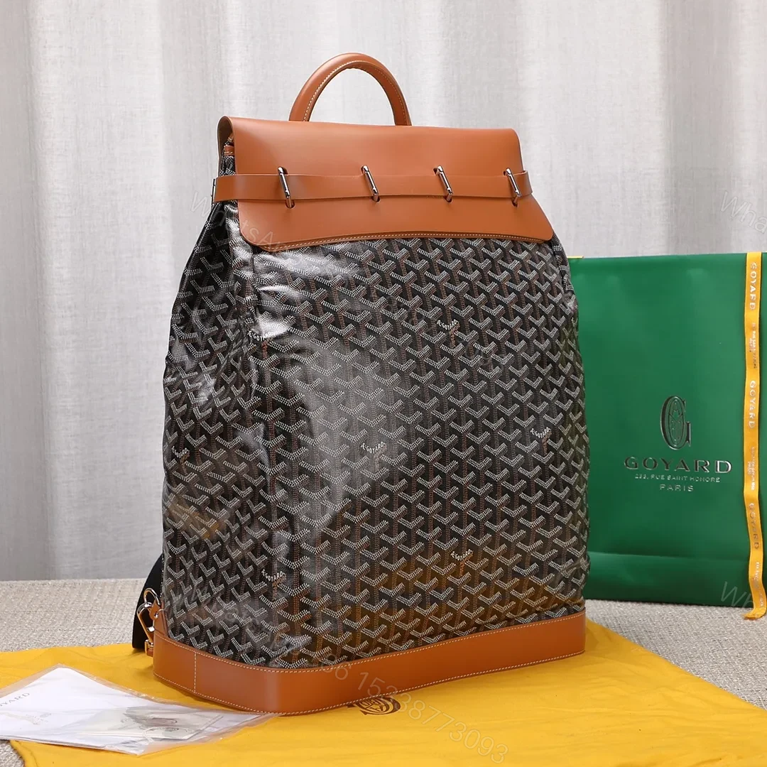 View 5 of Goyard Black Goyardine & Brown Leather Steamer Bag