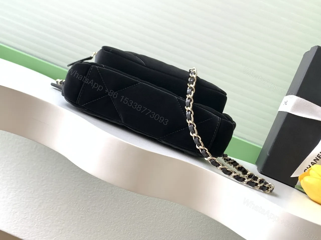 View 6 of Chic Quilted Crossbody Black Leather-Chain Bag
