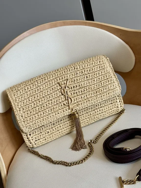 View 5 of Natural Raffia Tote with YSL Chain Hardware, Luxe Everyday Bag