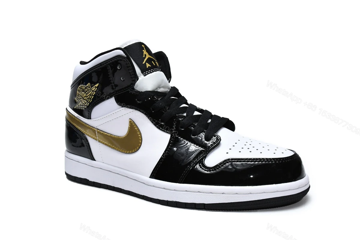 View 2 of Air Jordan 1 Mid Patent Black White Gold 852542-007
