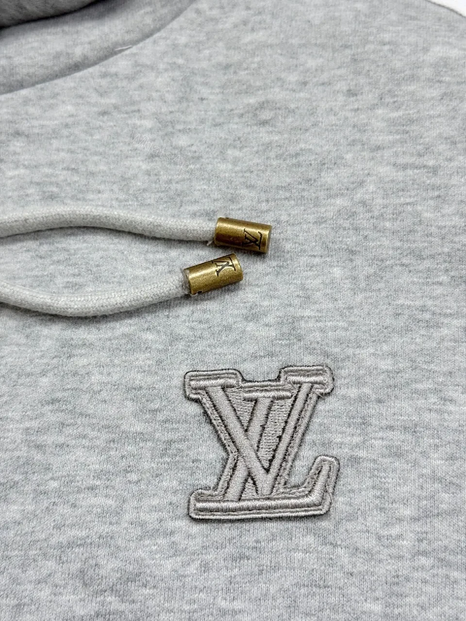View 7 of Grey Mélange Hoodie with Red Tape – Premium Comfort & Embroidery