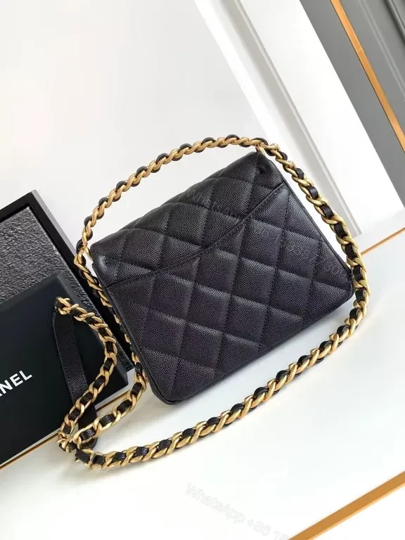View 2 of Charcoal Calfskin Quilted Flap Bag with Gold Chain