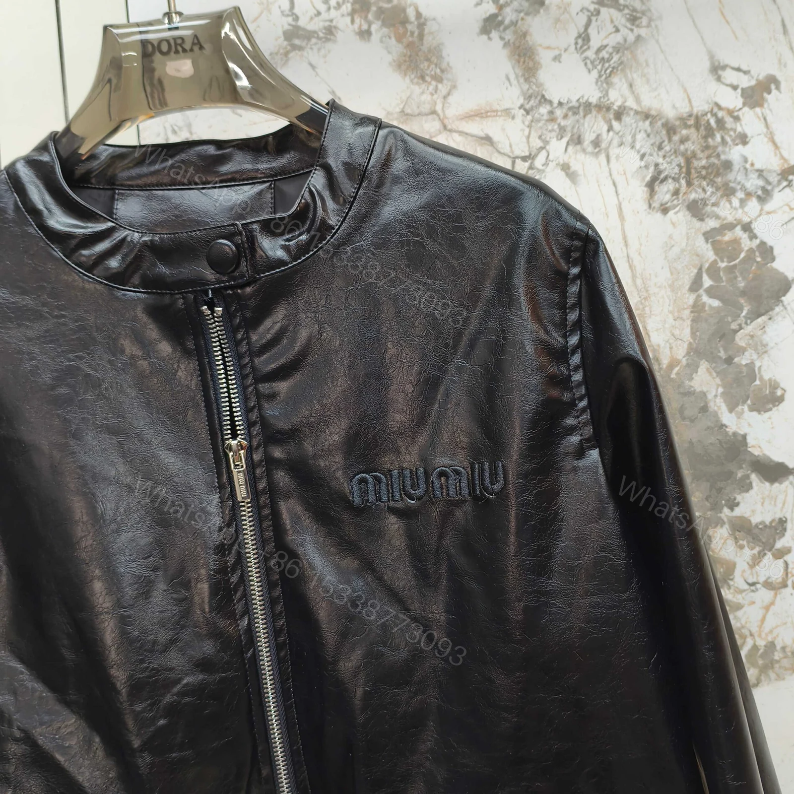 View 5 of Miumiu Crop Top Jacket Black Leather