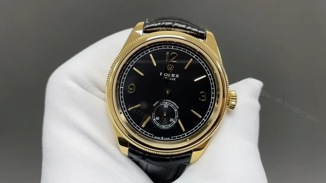 View 2 of Premium Rolex 1908 Yellow Gold Black Dial replica 39MM Black Leather Strap Edition 52508-0002
