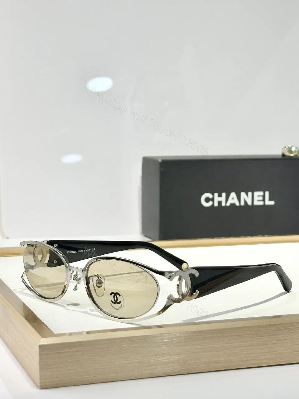 View 7 of Gold-Trim Round Sunglasses: Luxe Leather-Feel Frame, Gradient Lenses