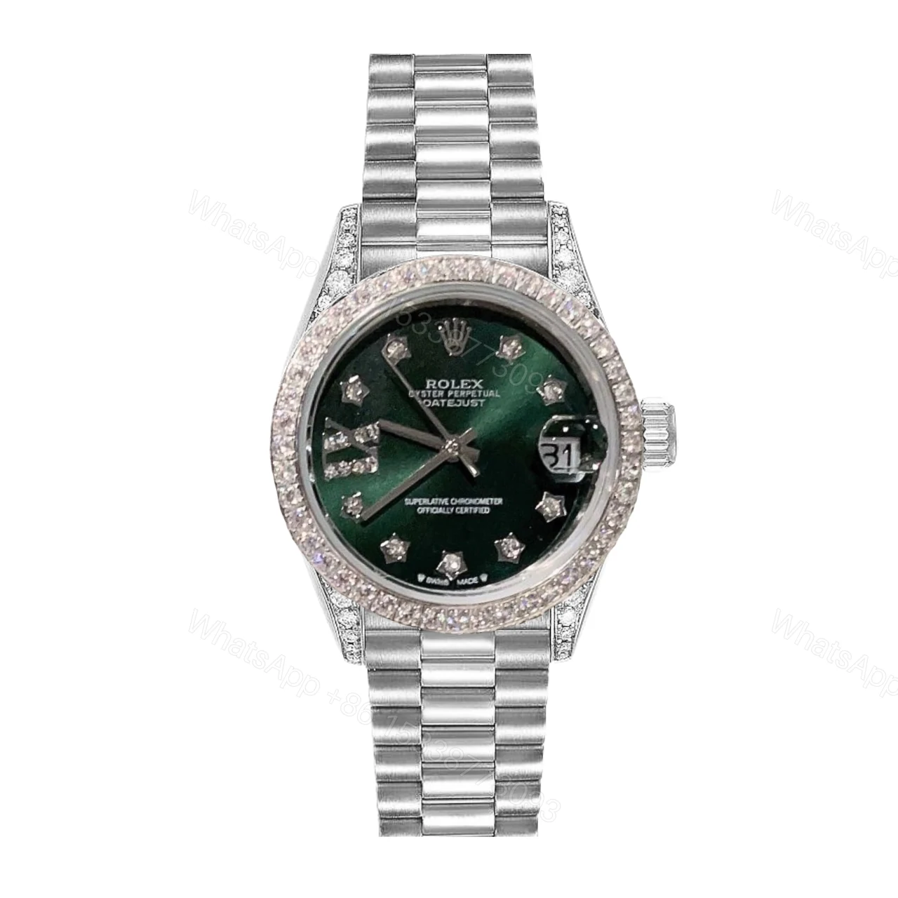 Rolex Datejust Diamond Bezel Oyster White Gold Green 31Mm — view 1