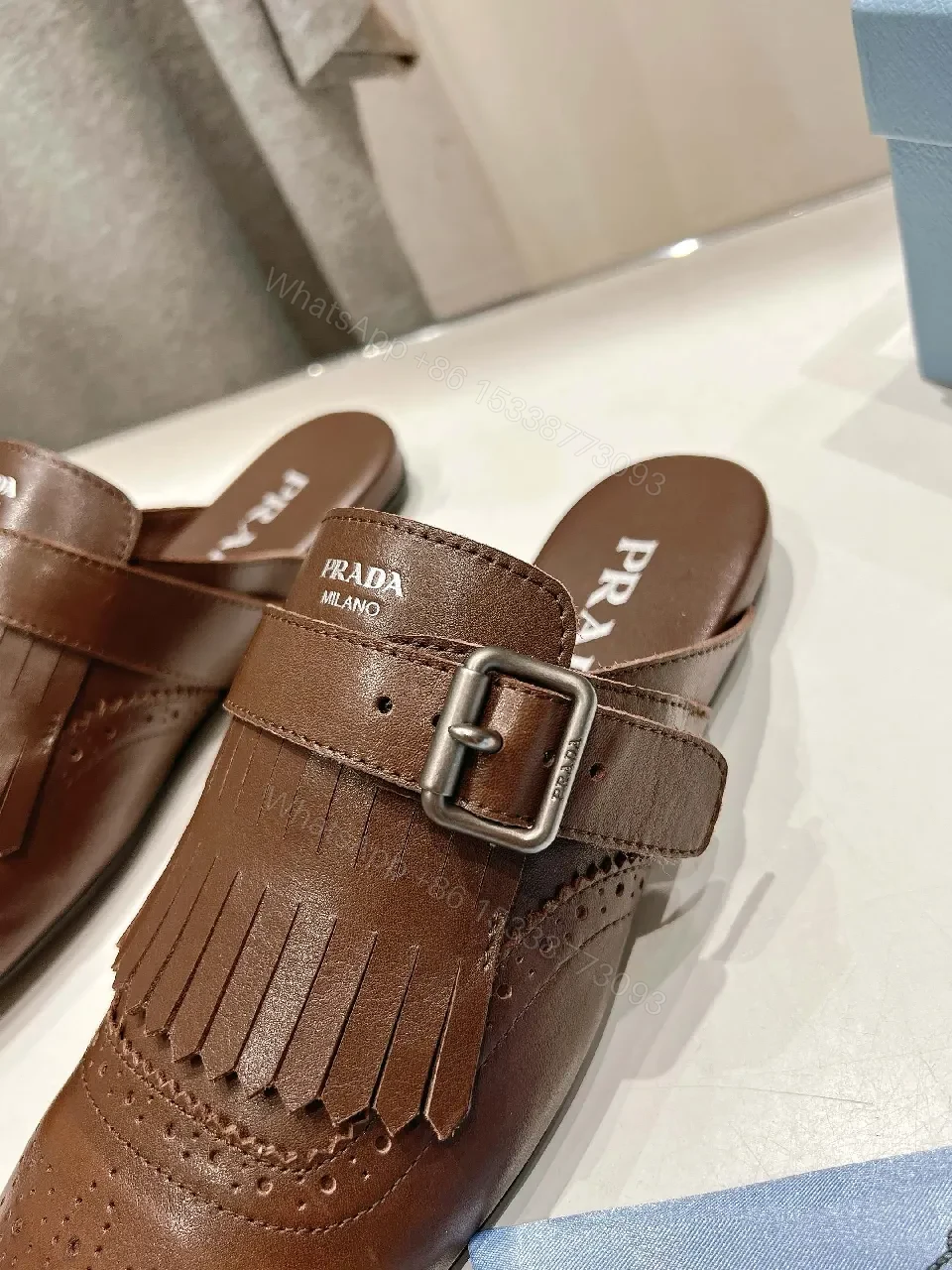 View 7 of Brown Leather Fringe Buckle Loafers - Minimal Designer-Inspired Comfort