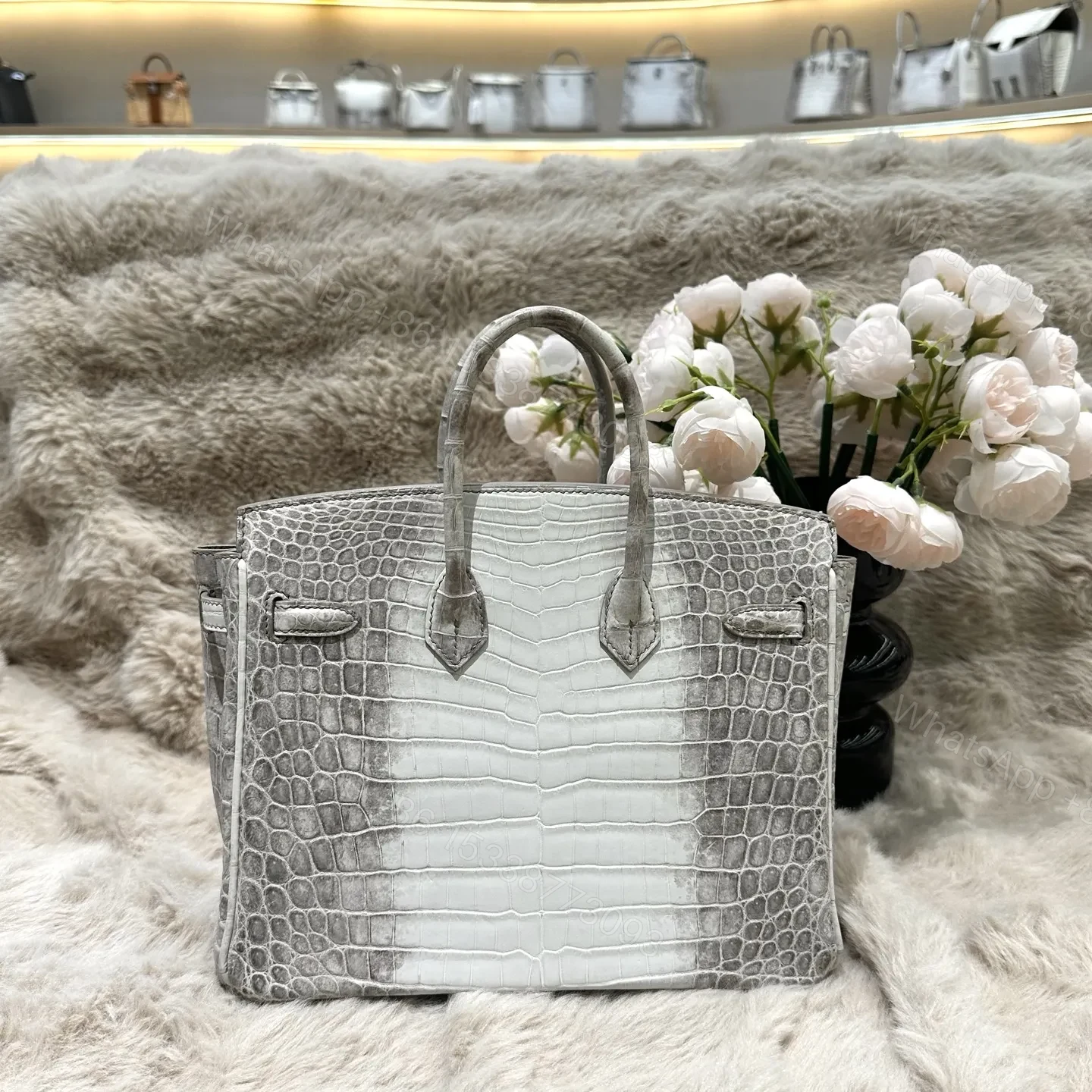 View 2 of Hermes Birkin 25cm Himalaya Crocodile Leather Silver Hardware