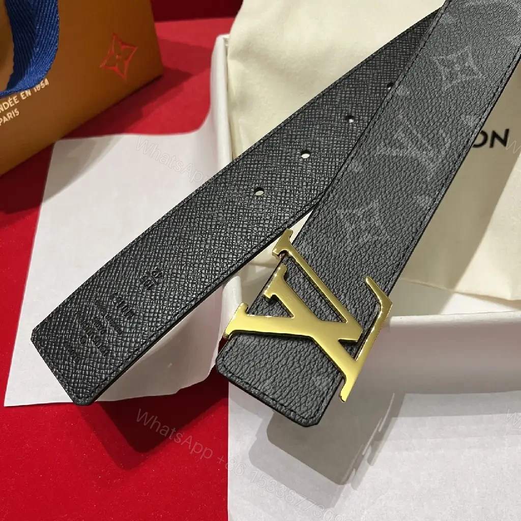 View 6 of Black Pebbled Leather Belt with Oversized LV-Style Buckle