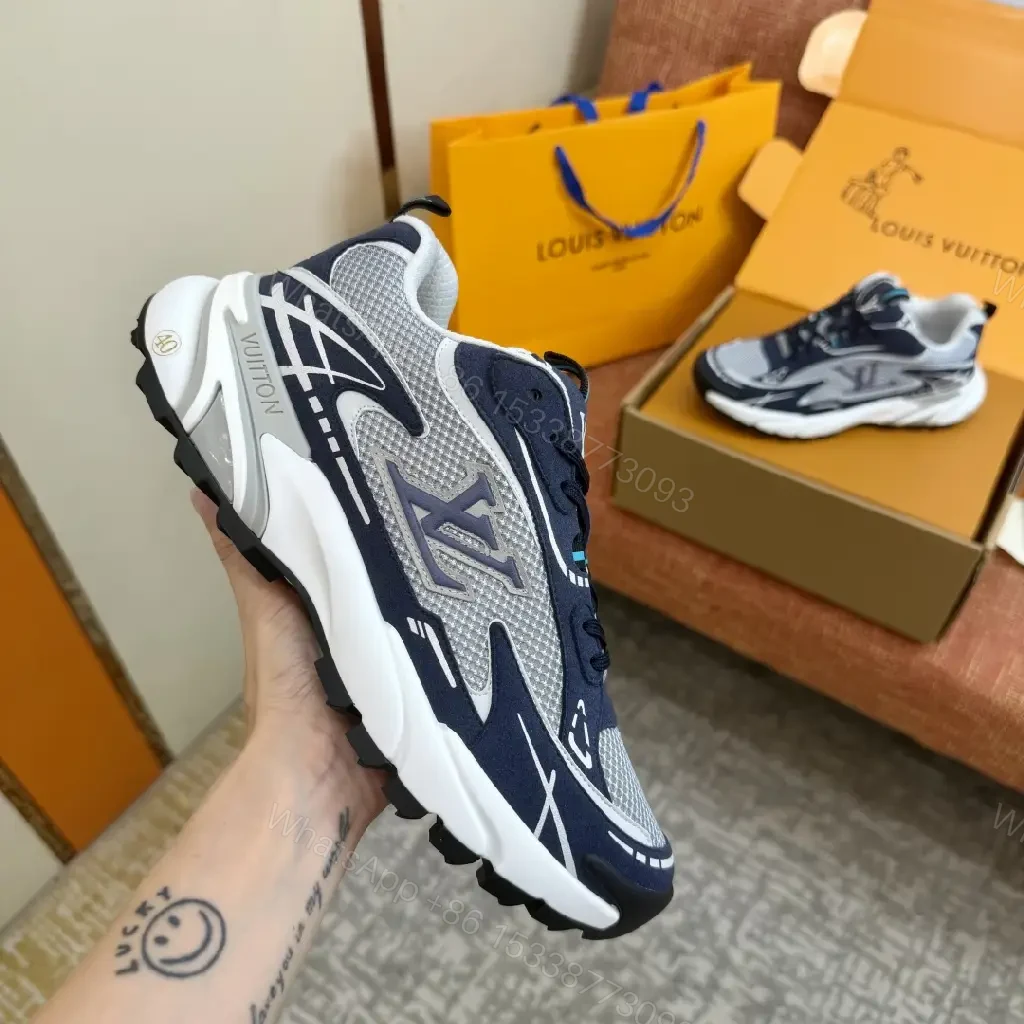 View 2 of Navy Mesh Tech Athletic Sneakers with Louis Vuitton Styling