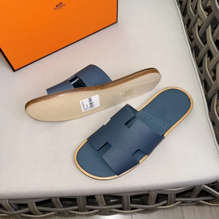 View 8 of Premium Textured Navy Slide Sandals with Leather Detail