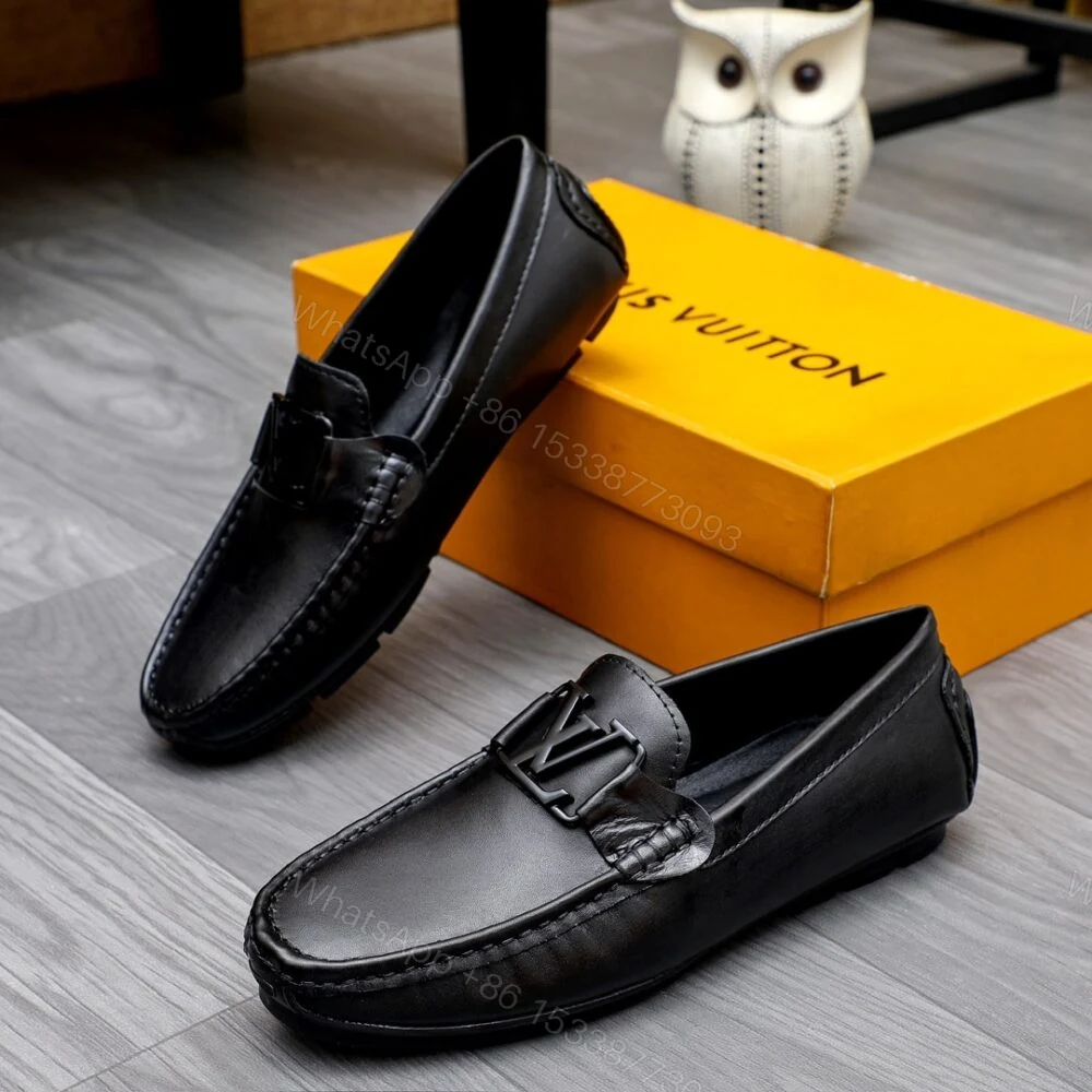 View 3 of Louis Vuitton Loafer Matte Leather With LV Logo In Black