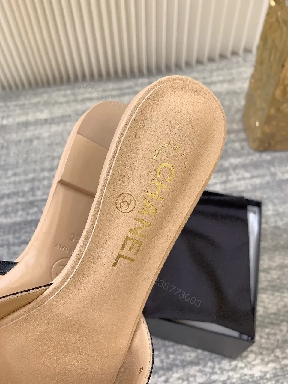 View 7 of Tan Leather Slip-Ons with Logo Detail – Everyday Luxe Sandals