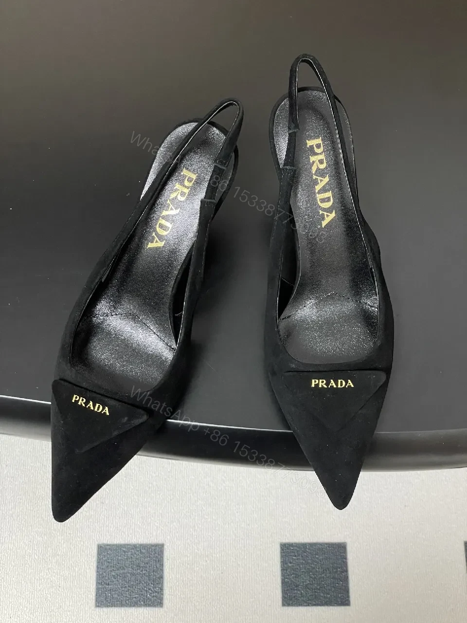 View 4 of Black Suede Pointed-Toe Slingback Heels, Luxe Minimalist Style