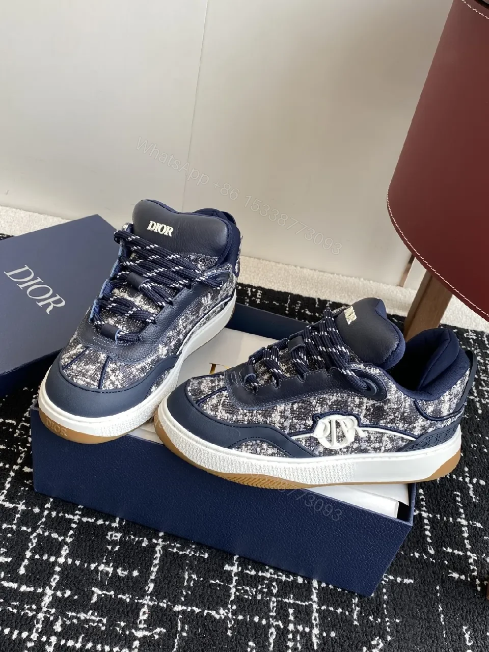 Navy Tweed-Texture High-Top Sneakers with Luxe Accents — view 1