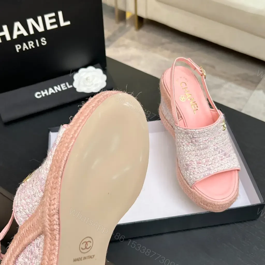 View 4 of Textured Pink Espadrille Wedges – Knit Upper, Platform Glam