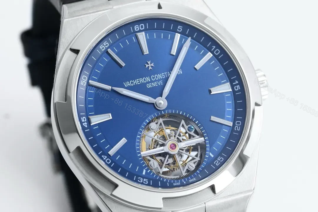View 4 of PPF Factory Vacheron Constantin Overseas Tourbillon Steel Watch – Blue Dial, Stainless Steel Case, Black Leather Strap