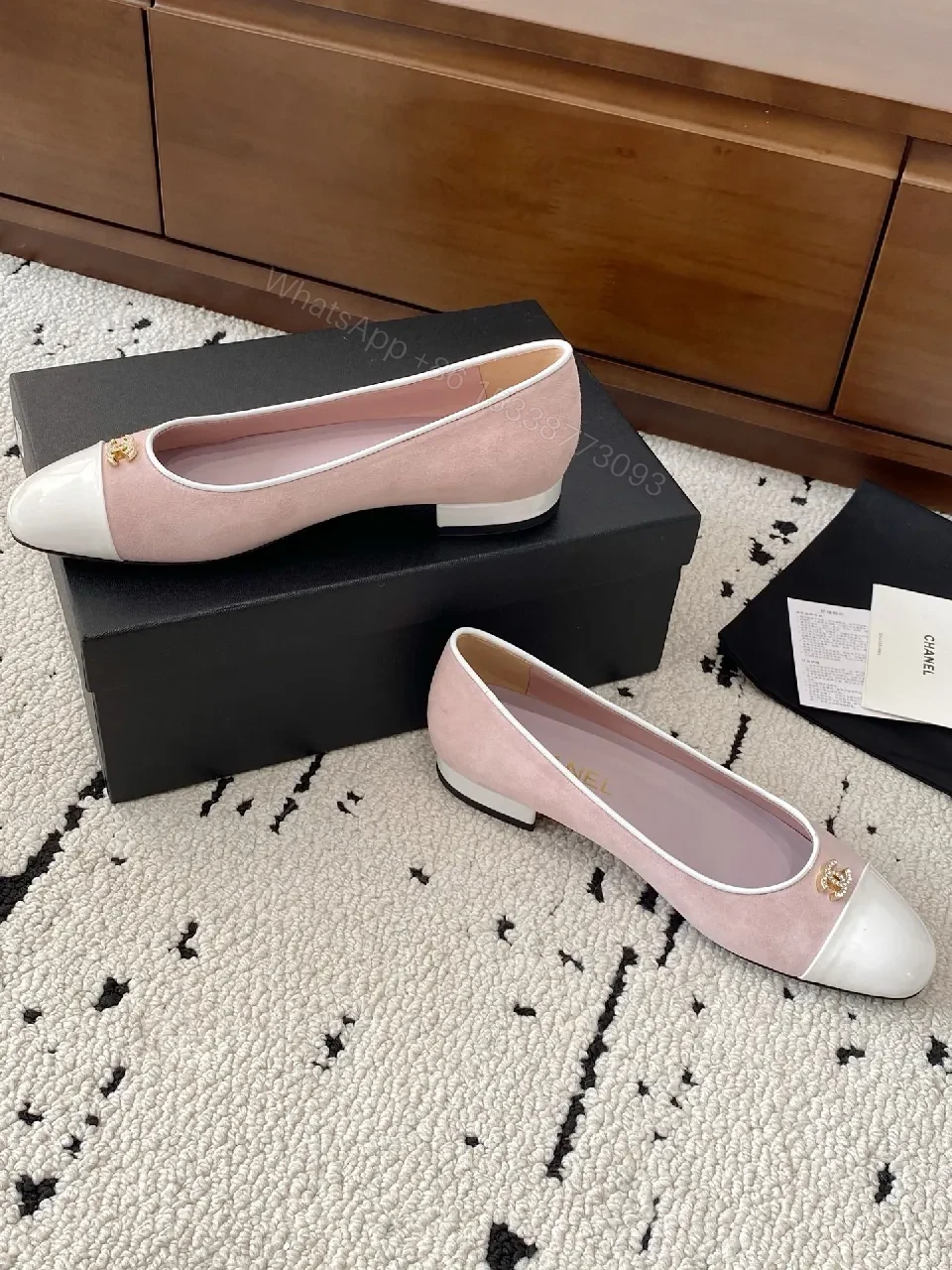 View 4 of Soft Pink Two-Tone Ballet Flats with Gold Logo (No Brand)