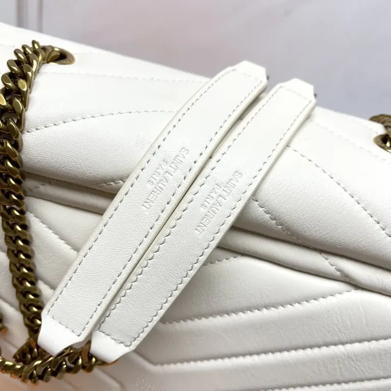 View 2 of Chic Quilted YSL Emblem Crossbody Bag, Ivory, Luxury Style