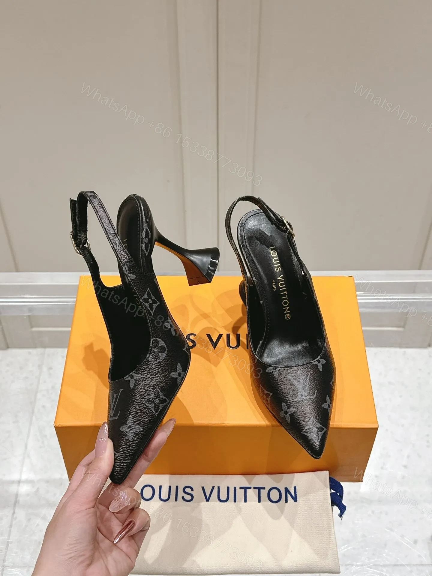 View 3 of LV Women Black Patterned Leather Heels