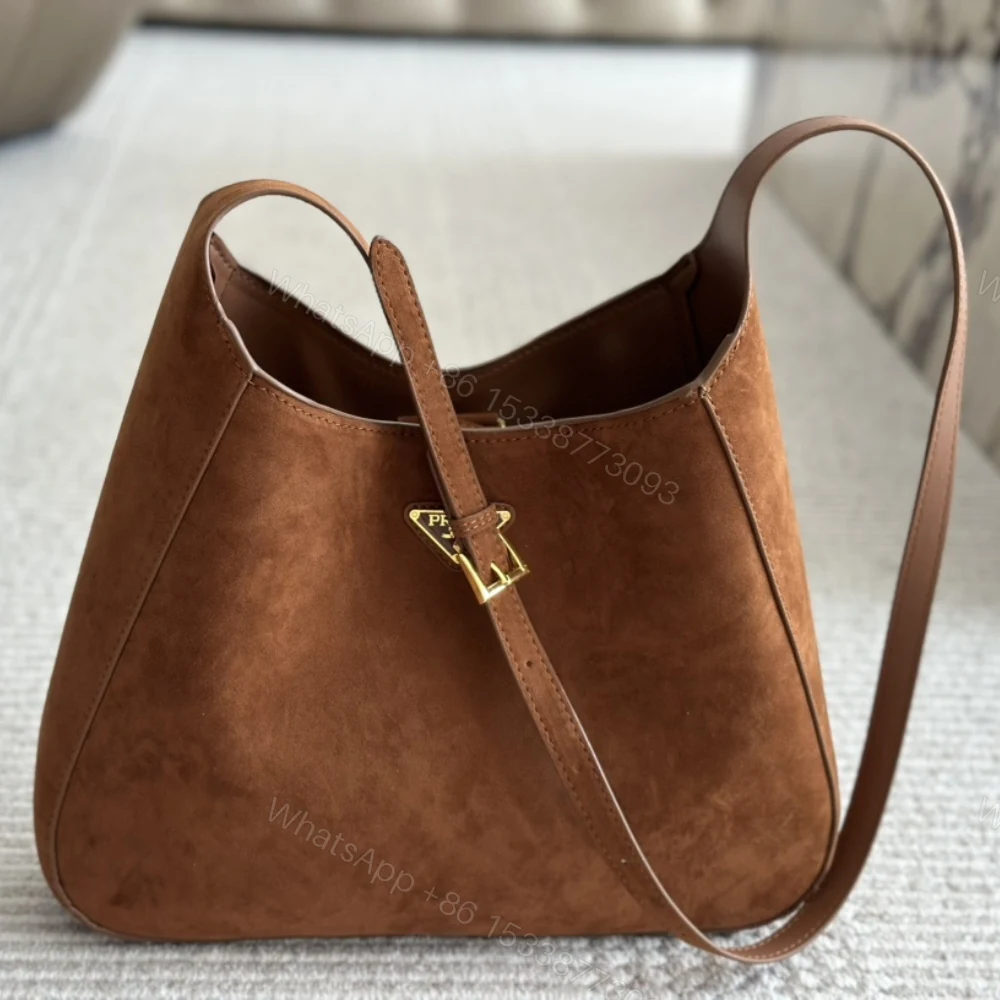View 6 of PRADA LARGE SUEDE SHOULDER BAG COCOA BROWN 34CM
