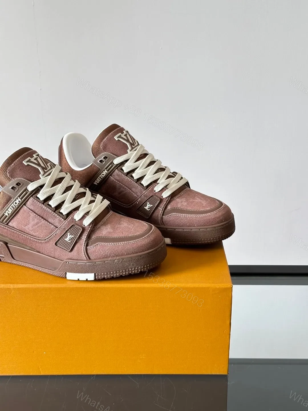View 6 of LV Men Brown Suede Leather Sneakers
