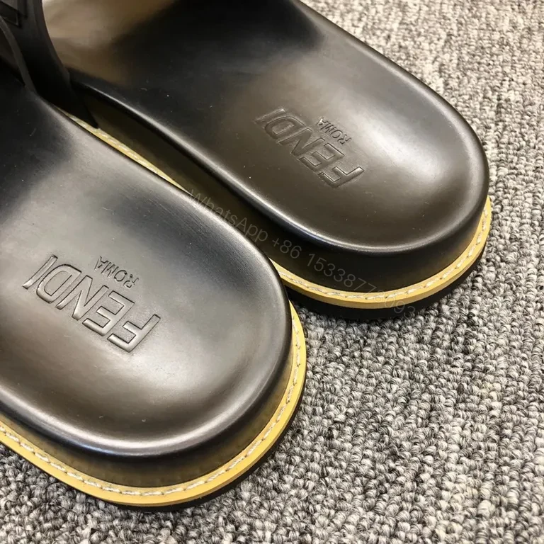 View 7 of Bold Minimalist Slides with Signature Fendi Touch - Black Leather Slide