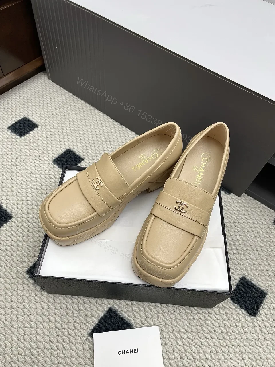 View 8 of Soft-Tone Leather Mules with Gold Logo Leather Mules, Subtle Luxury Footwear