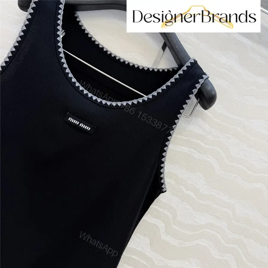 View 3 of Miu Miu Black Ribbed Sleeveless Tank Top