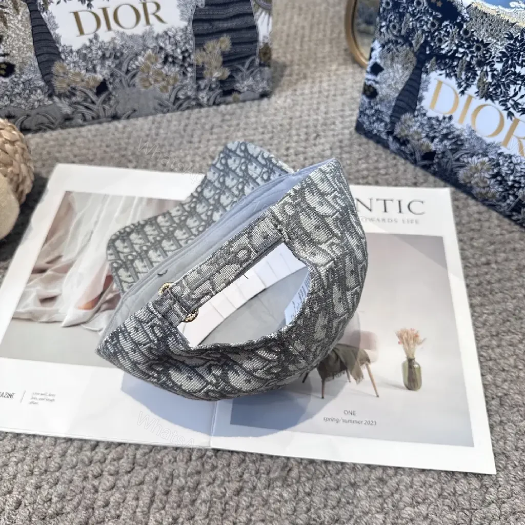 View 7 of Gray Monogram Textured Cap with Gold Dior Embellishment