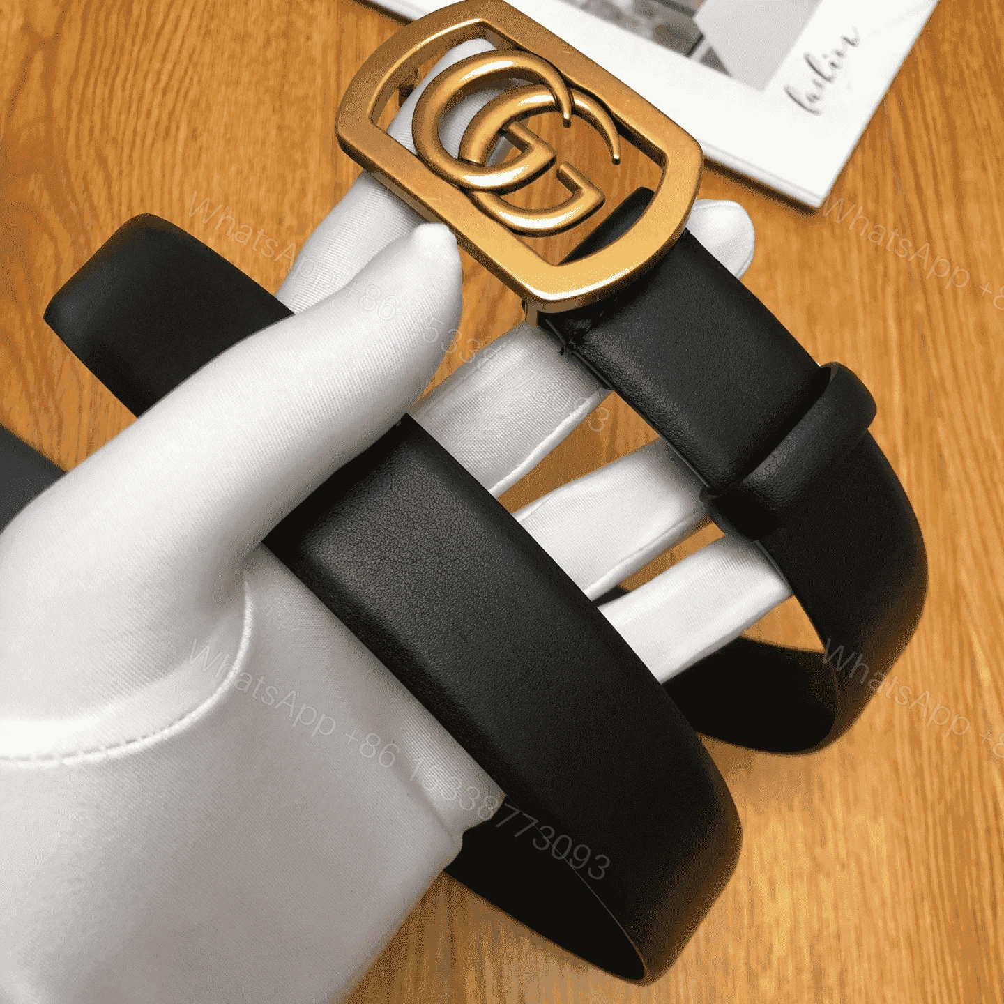View 7 of GUCCI BELT WITH FRAMED DOUBLE G BUCKLE – B8