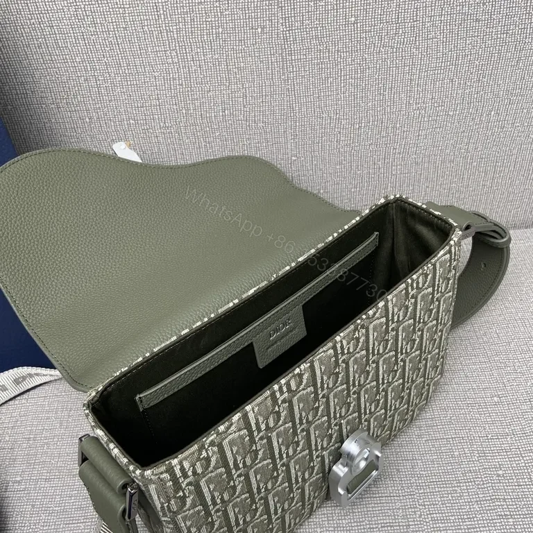 View 6 of Green Textured Crossbody with Olive Leather Clasp Bag