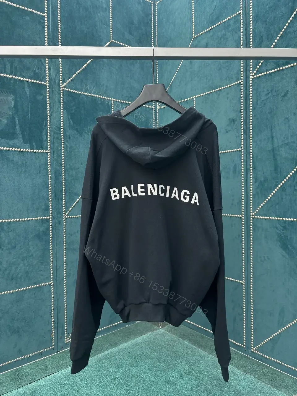View 6 of Black Cotton Blend Hoodie | Oversized Streetwear Luxe Comfort