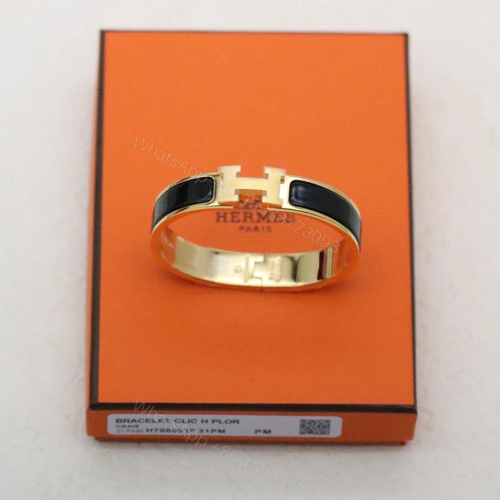View 7 of 高仿Hermes*ClicH系列H700001F01鍍金琺瑯手鐲黑金色