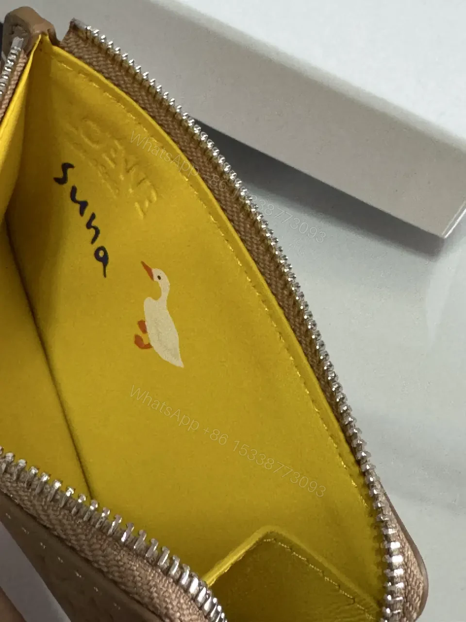 View 2 of Light Brown Leather Pebbled Wallet - ZipAround with Colorful Scene LOEWE Logo