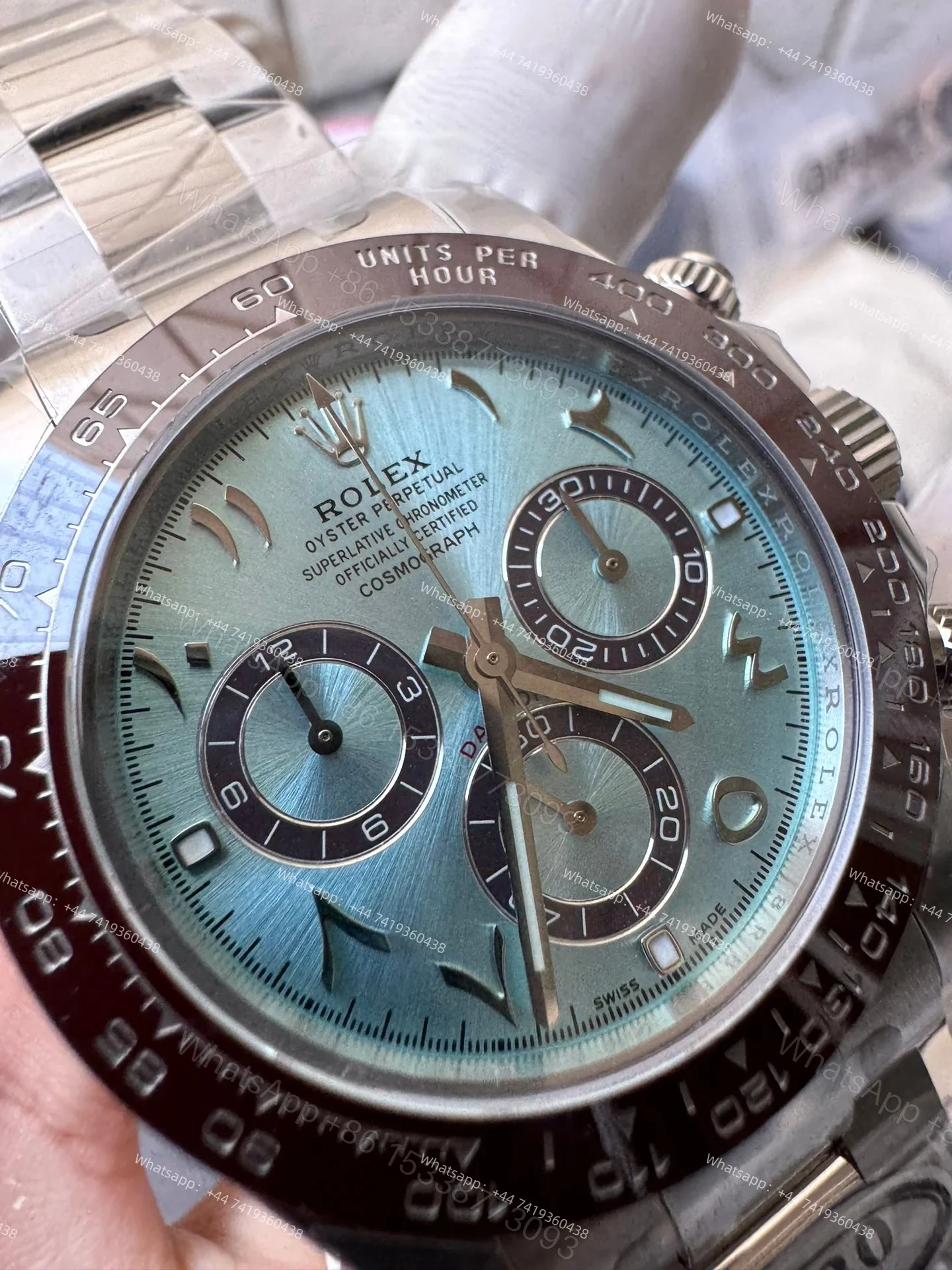 View 6 of Rolex Daytona M116506 Ice Blue Dial 1:1 Replica Watch – Middle East Platinum Style 4130 Super Clone