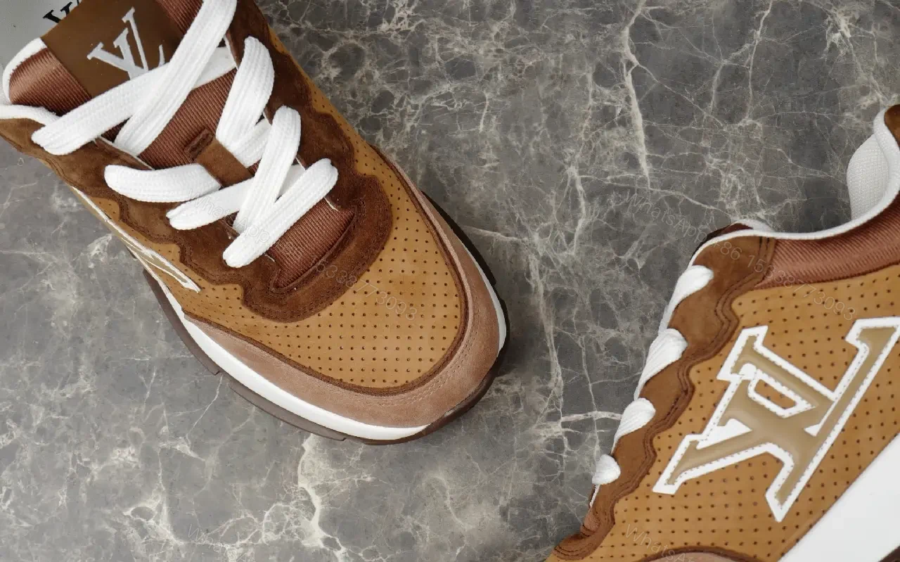 View 8 of Brown Leather Sneaker with LV Detailing - High-Top Comfort