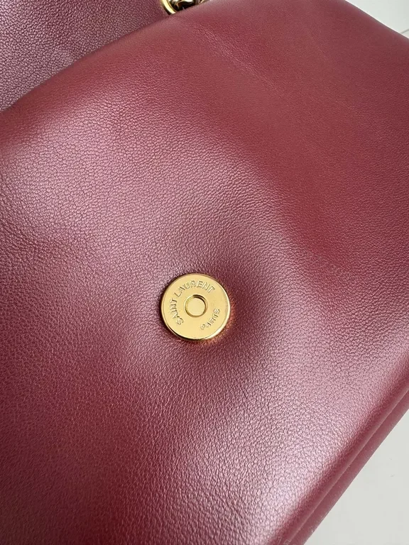 View 8 of Chic Burgundy Leather Flap Bag with Gold Chain Strap
